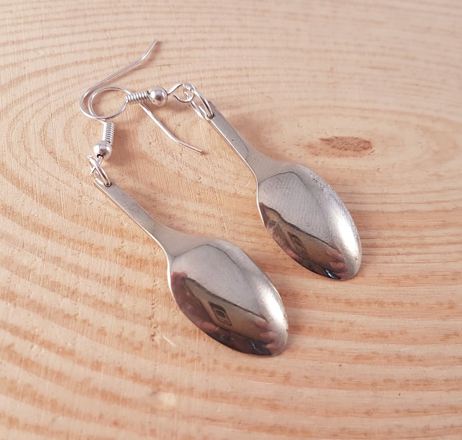 Silver Plated Upcycled Sugar Tong Spoon Drop Dangle Earrings SPE041714