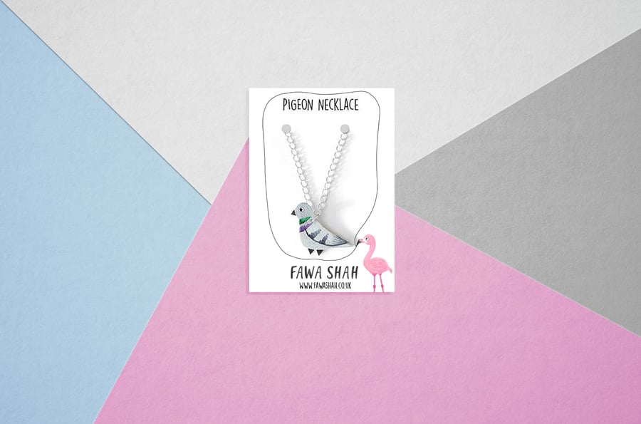 Pigeon Necklace - Handpainted - Silver Plated