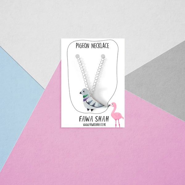 Pigeon Necklace - Handpainted - Silver Plated
