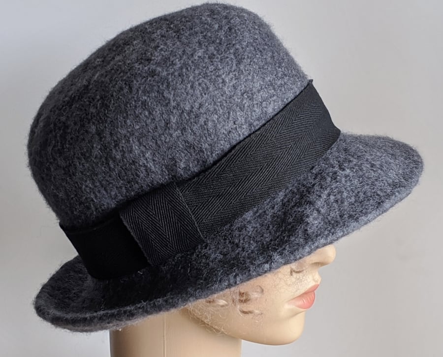 Grey felted wool bowler inspired hat