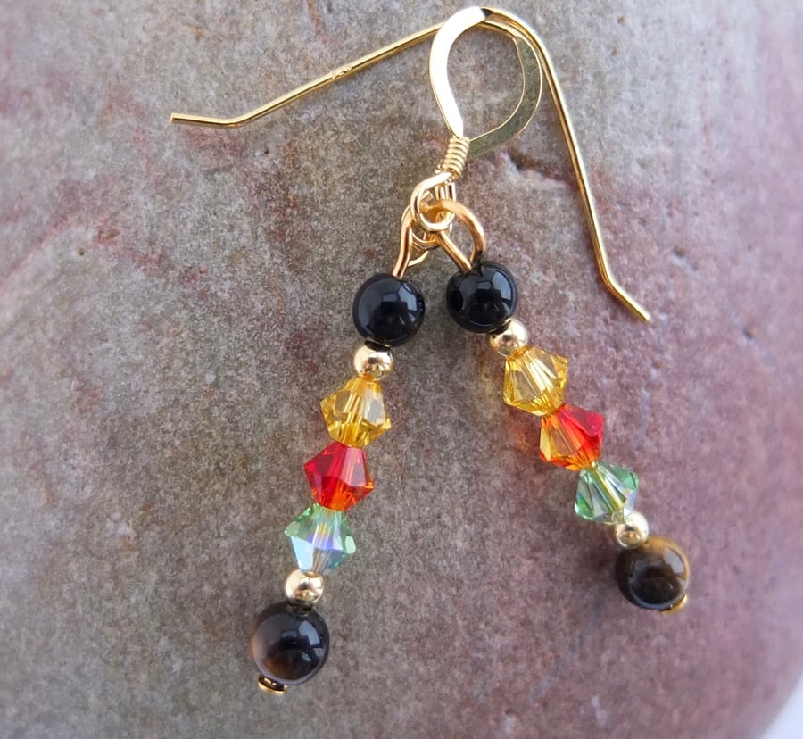 Swarovski Crystal Earrings with Tiger's-eye and Onyx - Seconds Sunday