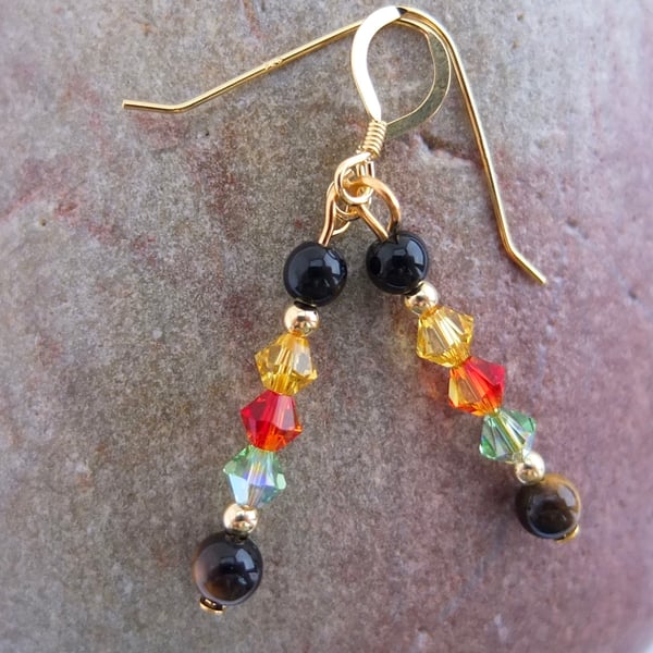 Swarovski Crystal Earrings with Tiger's-eye and Onyx - Seconds Sunday