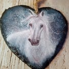 Kelpie water horse, handpainted slate heart, Kelpie outdoor hanging decoration 