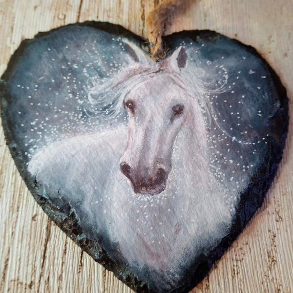 Kelpie water horse, handpainted slate heart, Kelpie outdoor hanging decoration 