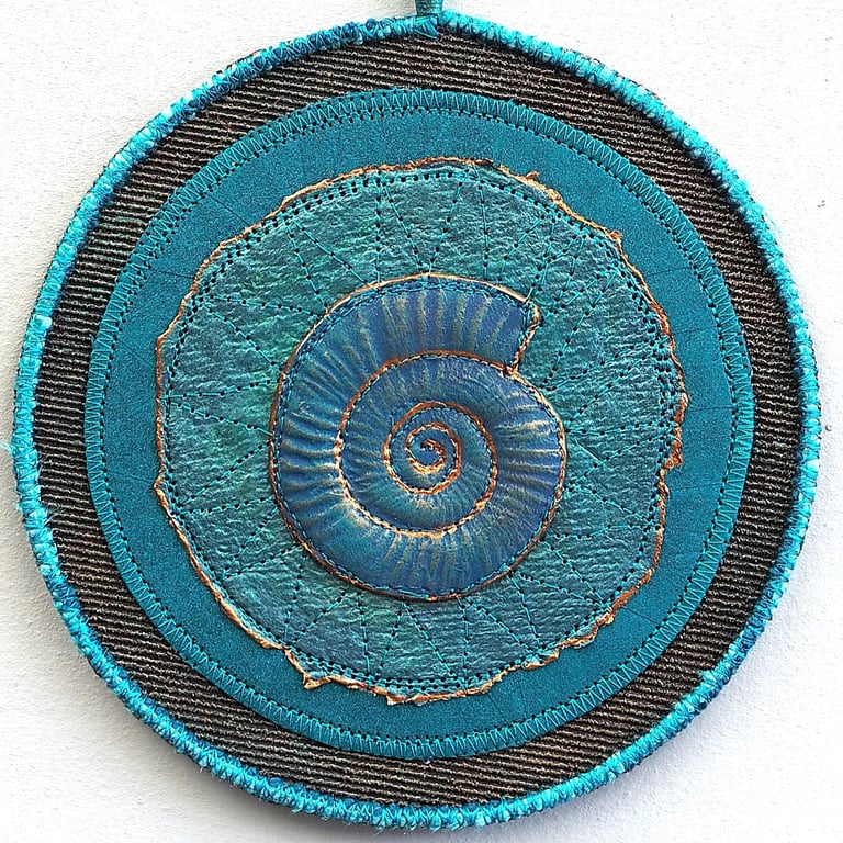 AMP904 - Ammonite Mandala Wall Hanging-15cm diameter-Jade-Turquoise-Copper