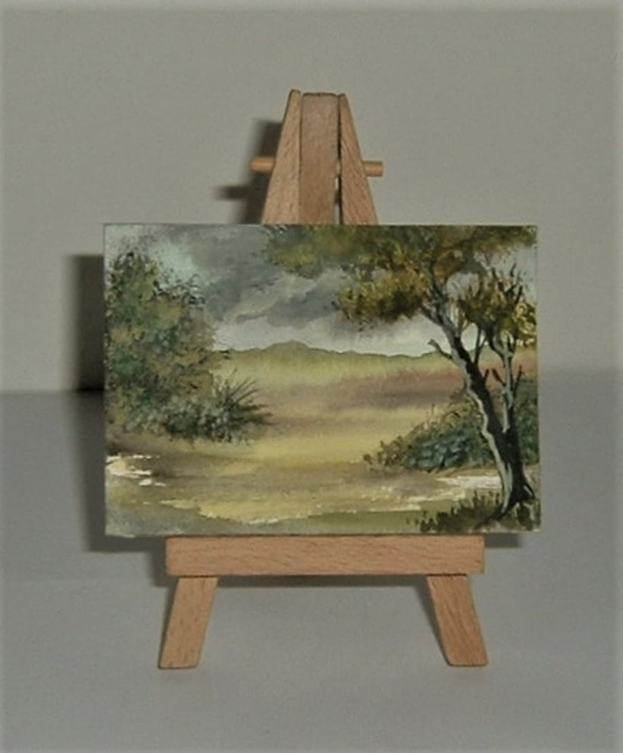 miniature art watercolour original landscape ( ref F 856 )