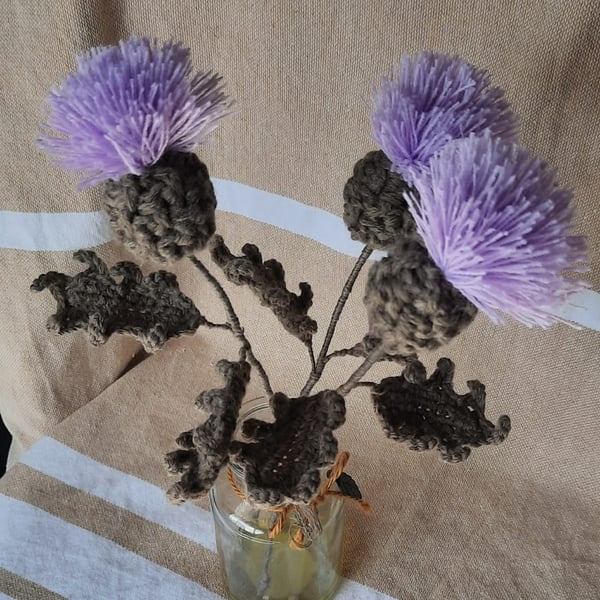 Set of 3 Everlasting Crochet Scottish Thistles – Handcrafted Botanical Bouquet