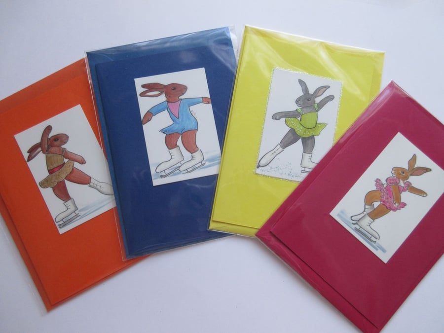 Beautiful Bundle Ice Skating Bunny Rabbit Greetings Cards Blank  Dancer