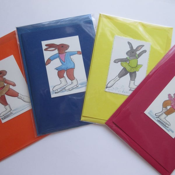 Beautiful Bundle Ice Skating Bunny Rabbit Greetings Cards Blank  Dancer