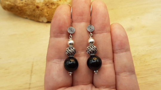 Black tourmaline sphere earrings