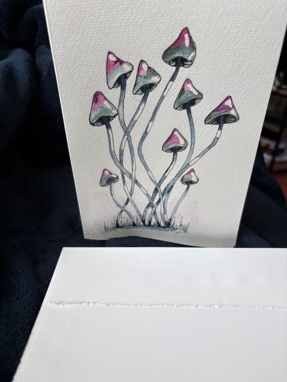 Original Watercolour Toadstool Card - Blank Hand-Painted Card 5x7