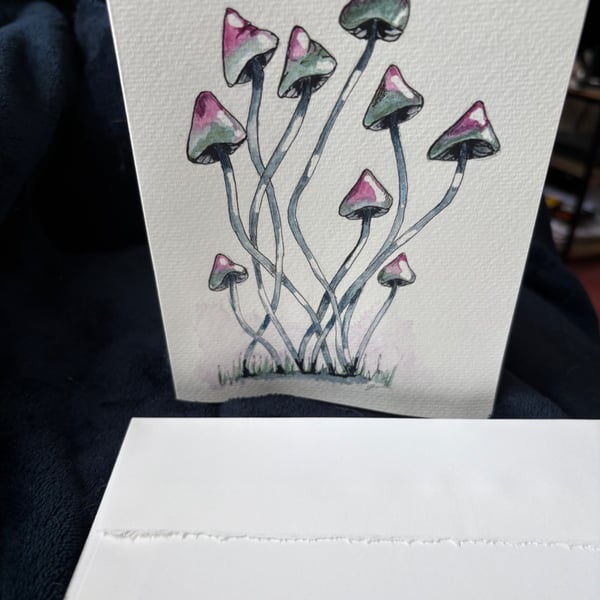 Original Watercolour Toadstool Card - Blank Hand-Painted Card 5x7
