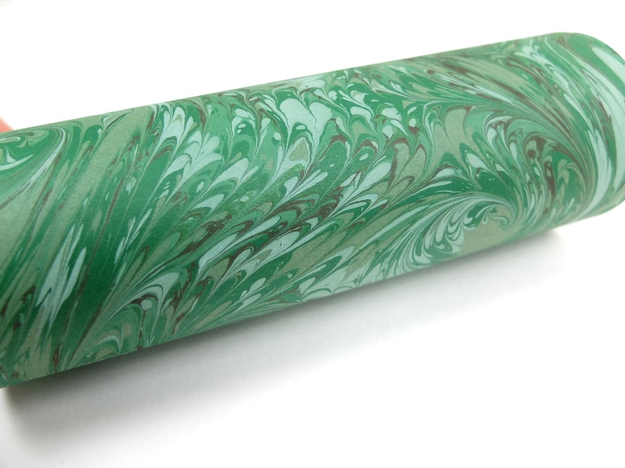 A4 Marbled paper sheet green French curl snail pattern 