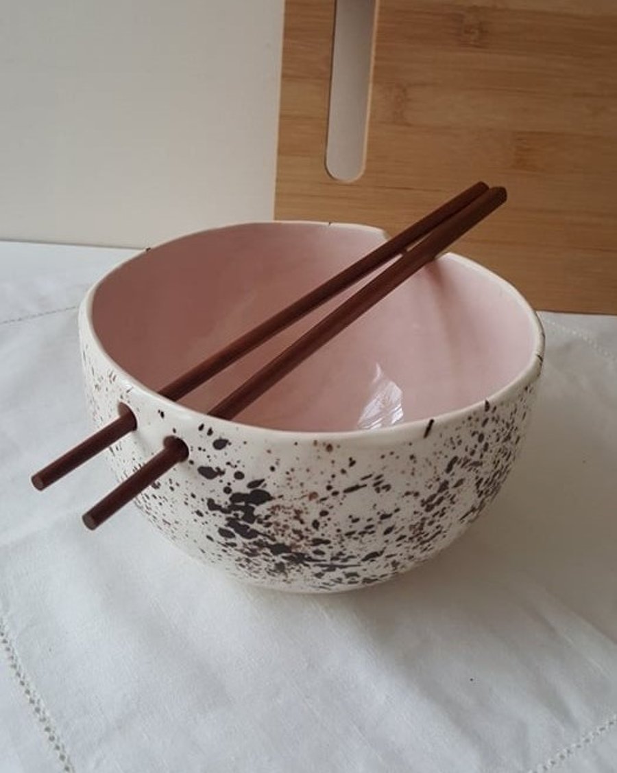 Pink speckled handmade ceramic pottery bowl