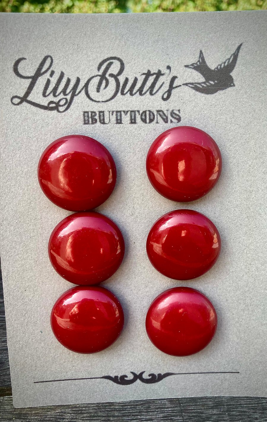 6 Vintage Cherry Red Buttons 24mm