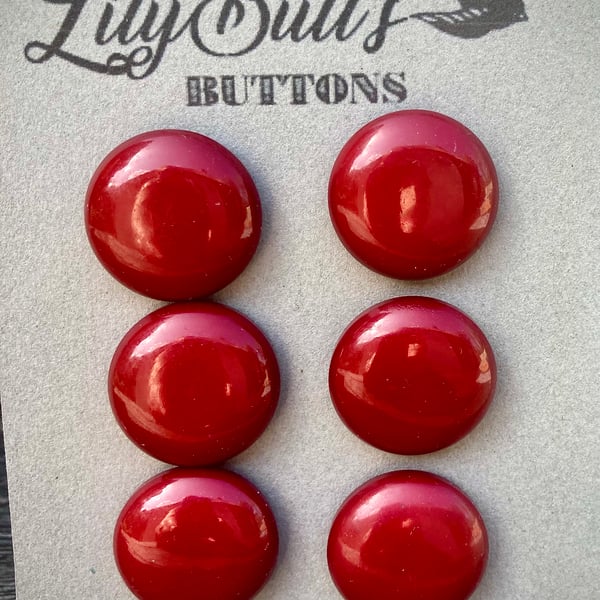 6 Vintage Cherry Red Buttons 24mm