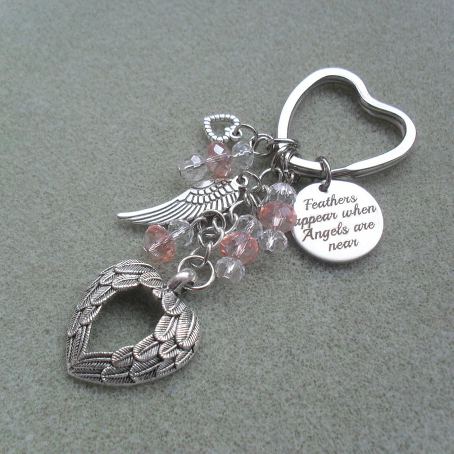 Angel Wings Feathers Keyring With Crystals