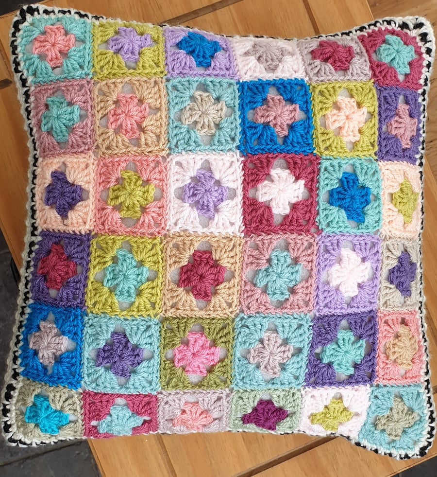 Multicoloured Mini Squares Crochet Cushion Cover