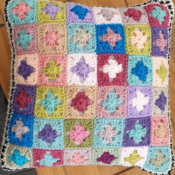 Multicoloured Mini Squares Crochet Cushion Cover