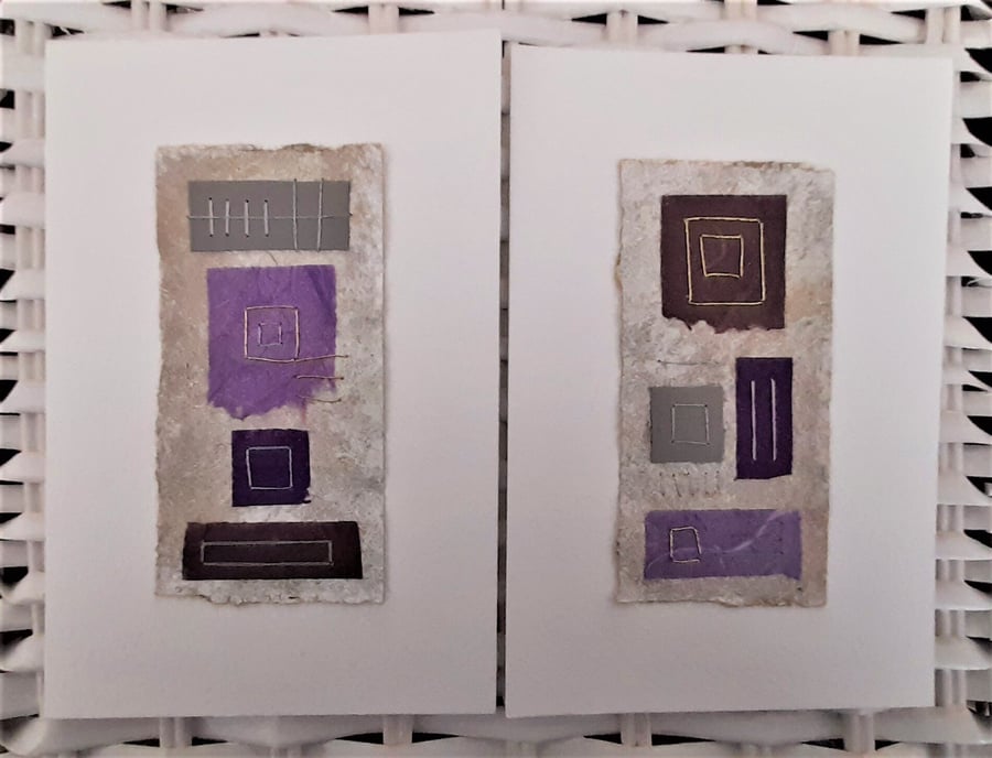 Colourful Combinations Grey Purple Handstitched Geometric Art Pictures