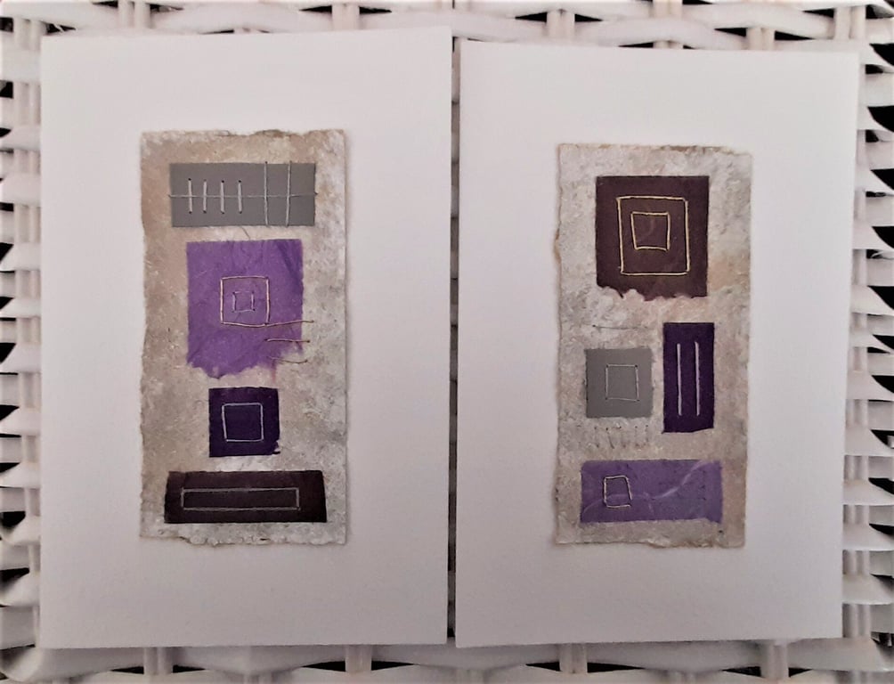 Colourful Combinations Grey Purple Handstitched Geometric Art Pictures