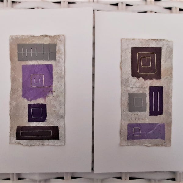 Colourful Combinations Grey Purple Handstitched Geometric Art Pictures