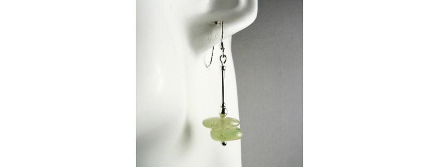 Prehnite natural stone drop earrings, sterling silver, green, in a gift box
