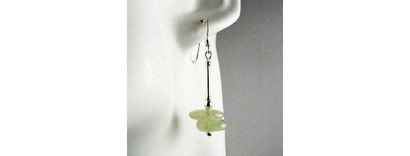 Prehnite natural stone drop earrings, sterling silver, green, in a gift box