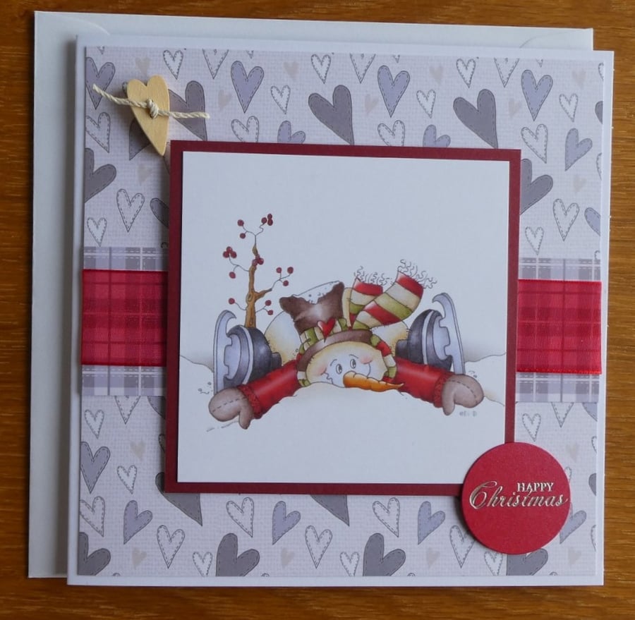 Sale - Christmas Card - Skating Snowman - Happy Christmas