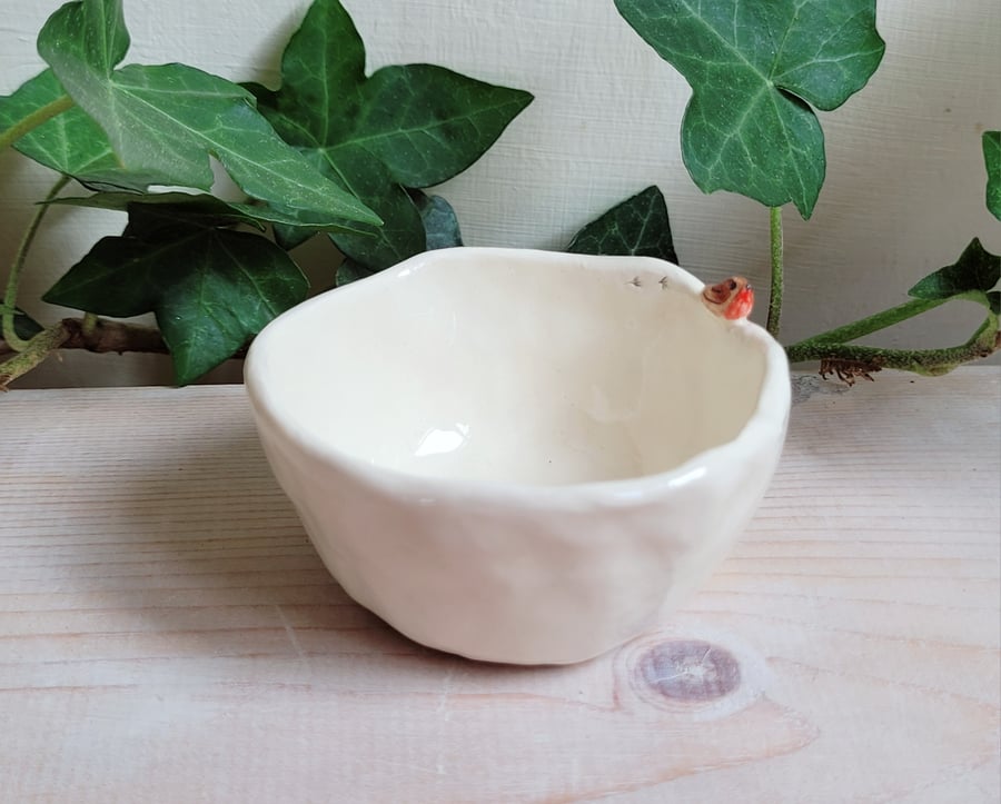 White ceramic handmade pottery candle holder , hand thrown matt ivory holder