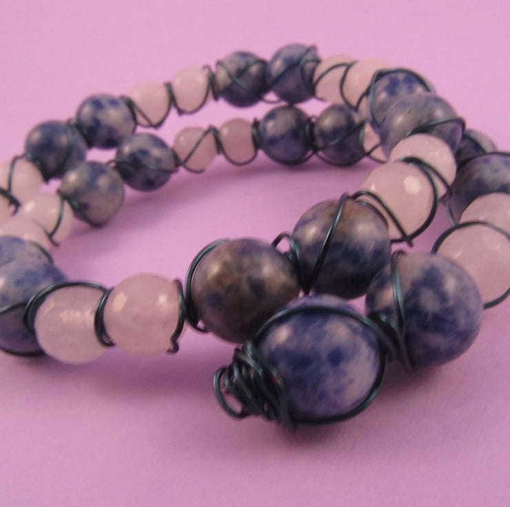 Blue Sodalite White Quartzite Wire Wrapped Memo... - Folksy