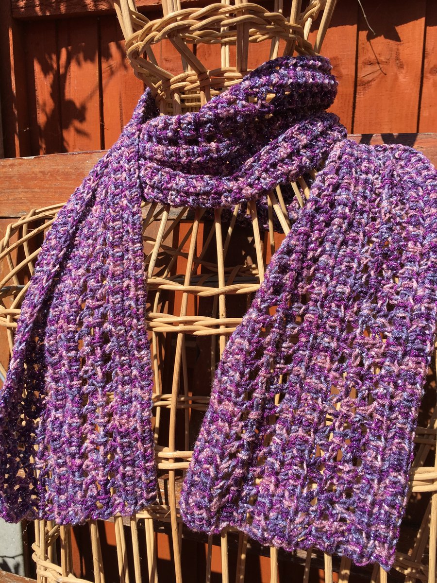 Handmade scarf in glitter variegated purple yarn