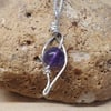 Small wire leaf amethyst pendant. Wire wrapped neckace. February Birthstone.