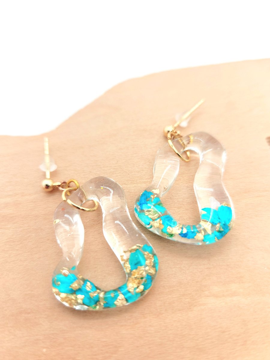 Hoop Earring, Real Petal Earrings, Transparent Resin Hoop Earrings