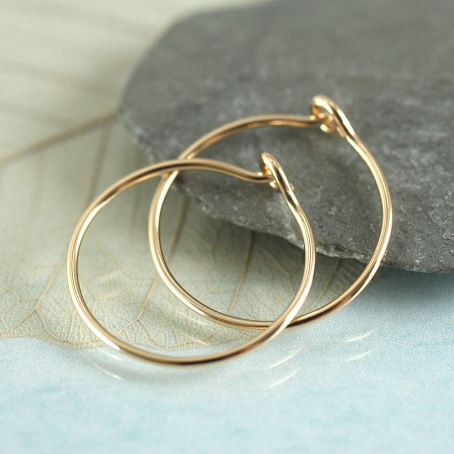 Gold Hoops 14 ct 16 mm Gold Fill Sleeper Earrings Slim Golden  Eye Hook Closure