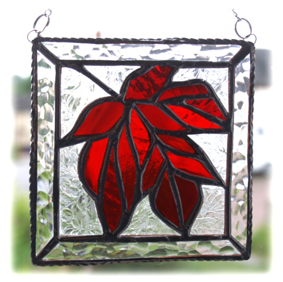 Maple Leaf Stained Glass Suncatcher Red Handmade Leaves
