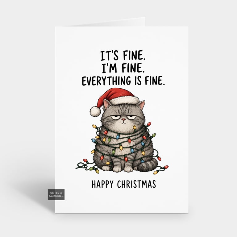 Funny Christmas Card For Him Or Her - Fine Grumpy Cat