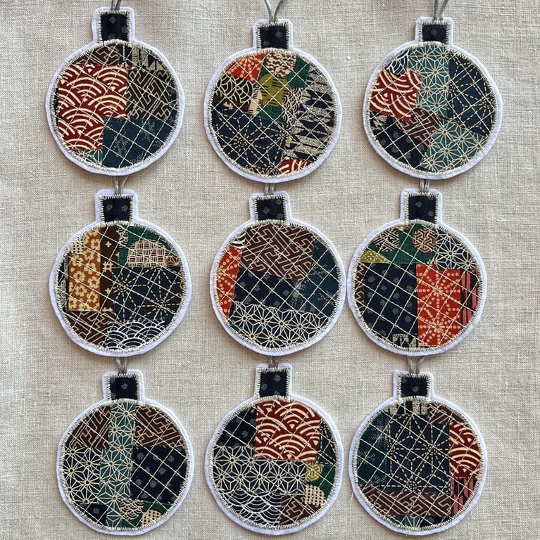 Christmas Bauble Decorations Japanese Fabric Traditional Patterns