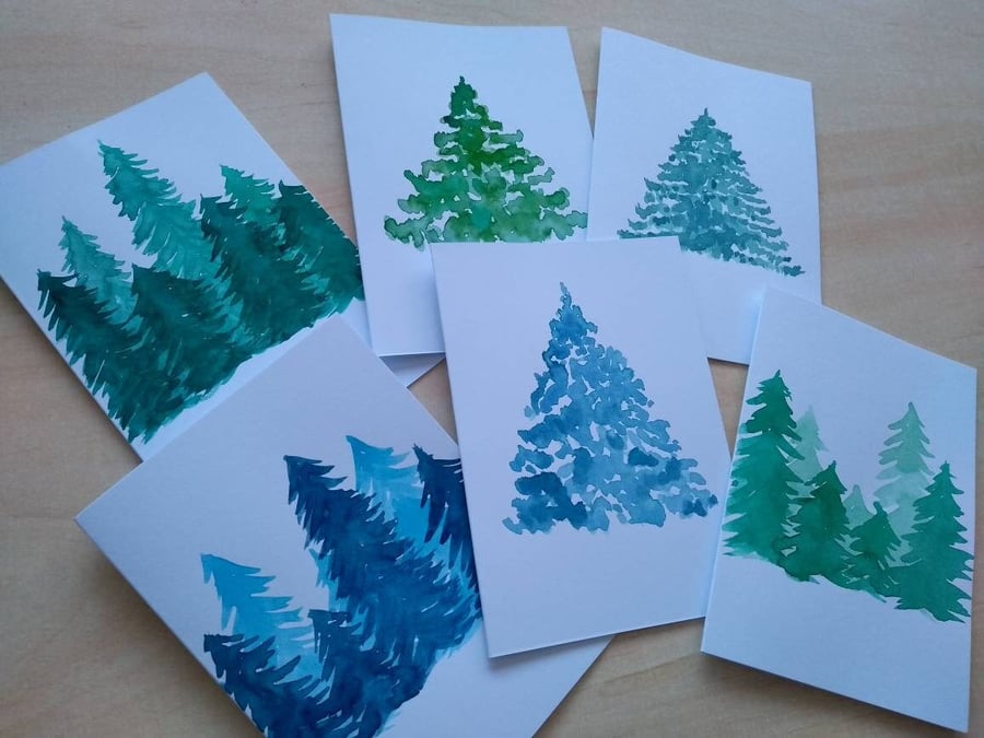 Original Hand Painted Christmas Cards Set of 6