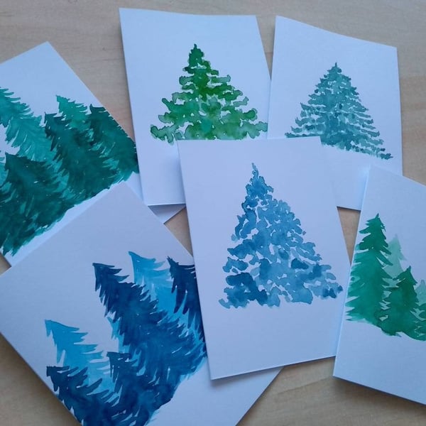 Original Hand Painted Christmas Cards Set of 6