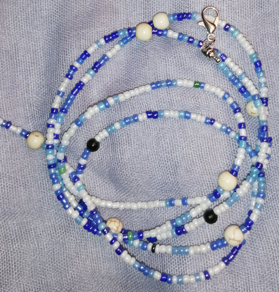 Tehuti Blue and White Crystal African Waist Beads