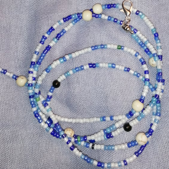 Tehuti Blue and White Crystal African Waist Beads