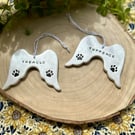 Personalised Pet Memorial Angel Wings Ornament - Handmade Clay Hanging Decor