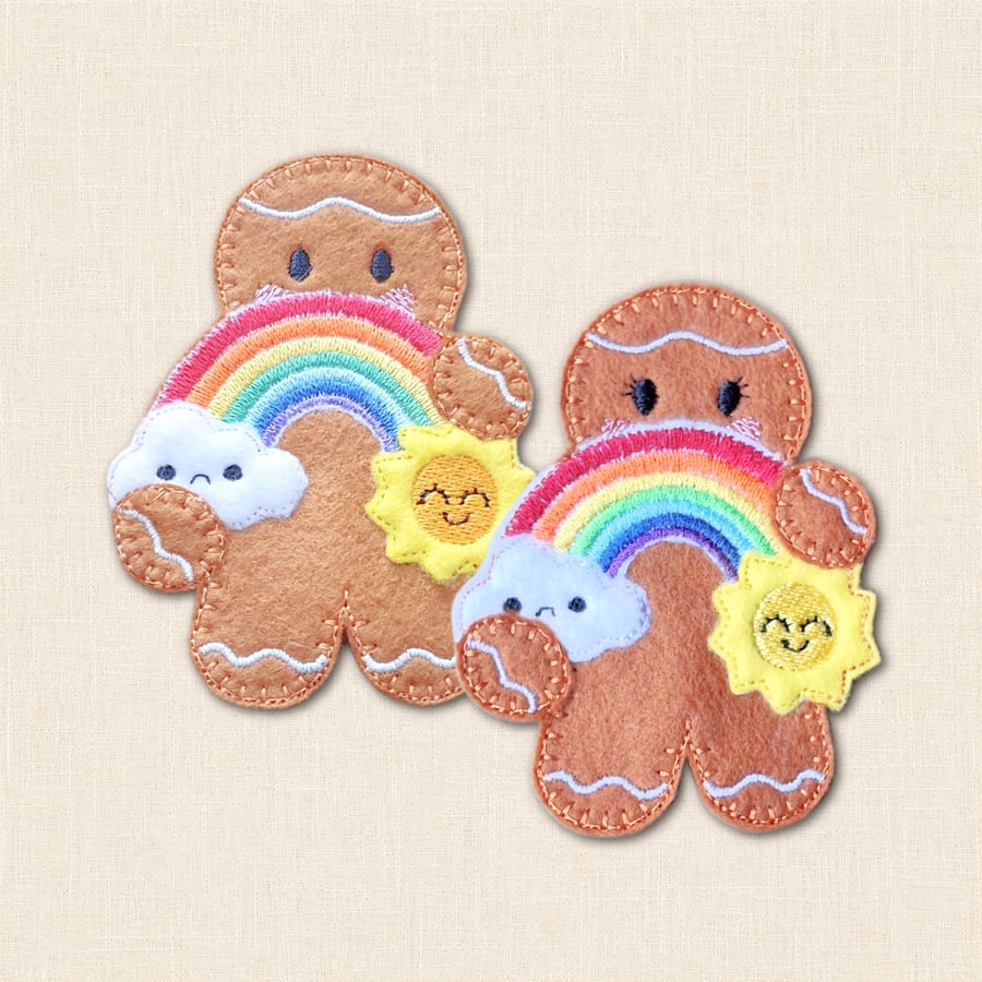 Rainbow Gingerbread Character - Embroidered Positive Decoration