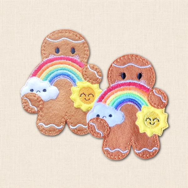 Rainbow Gingerbread Character - Embroidered Positive Decoration