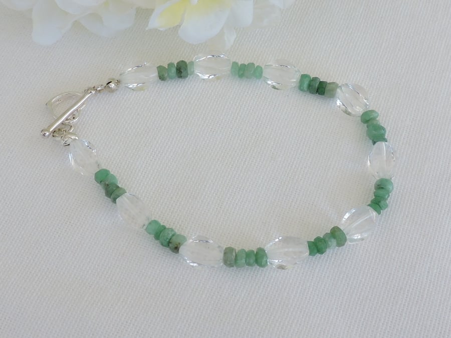 SALE now 15.00  Crystal Quartz and Emerald Bracelet