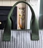 Backpack - Geometric Print Oilcloth Medium Backpack with Olive Green Straps - Image 6