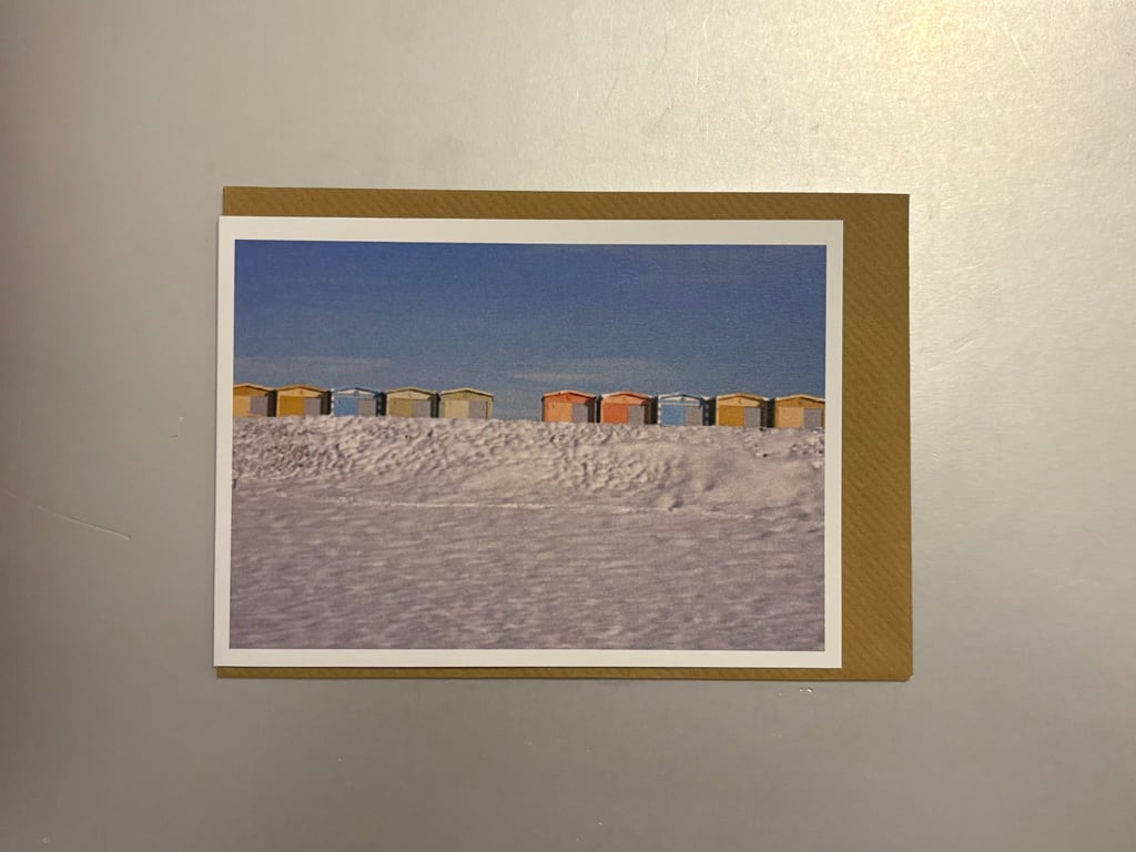 Beach Huts in Snow A5 Greeting Card 