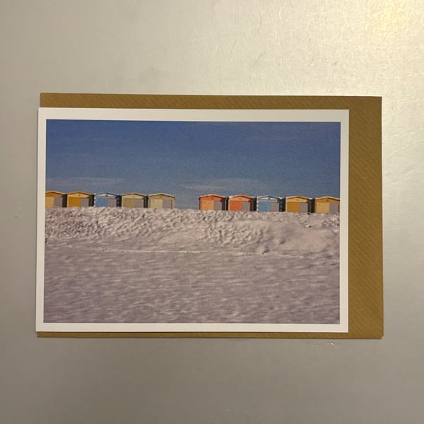 Beach Huts in Snow A5 Greeting Card 