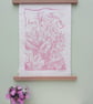 'Spring has Sprung', Lino Print in Soft Pink on Natural Lokta Paper